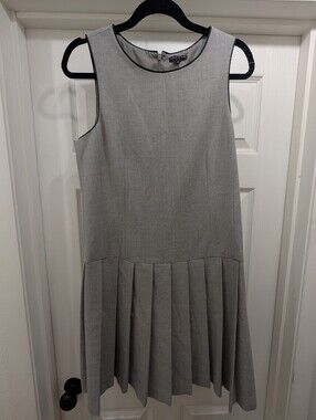 Theory Dress Wool Blend Heather Gray Sleeveless Drop Waist Pleated Size 10